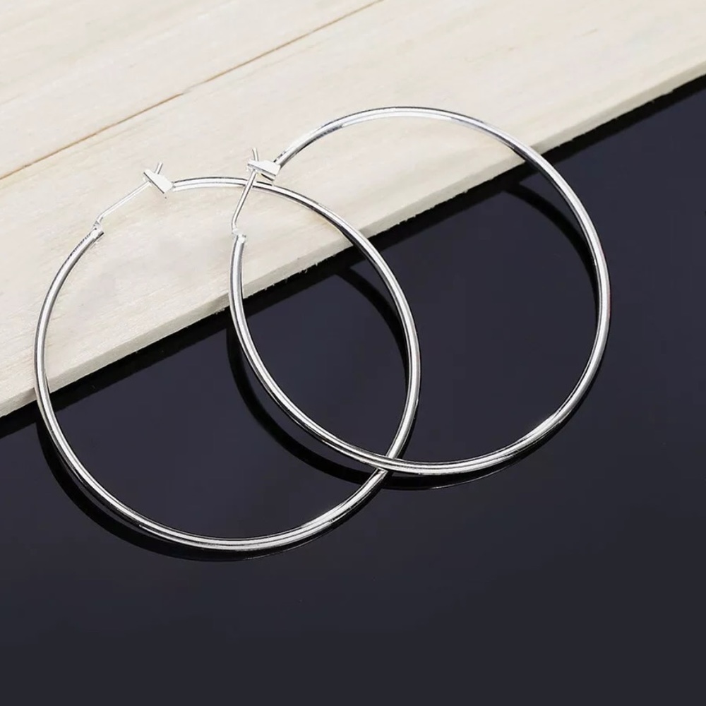 Sterling Silver Circle Round Hoops 1.76” - Picture 3 of 4